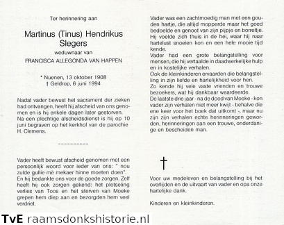 Martinus Hendrikus Slegers Francisca Allegonda van Happen