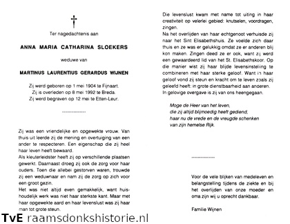 Anna Maria Catharina Sloekers Martinus Laurentius Gerardus Wijnen