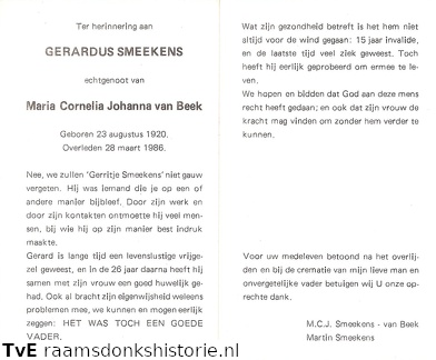 Gerardus Smeekens Maria Cornelia Johanna van Beek