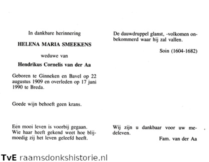 Helena Maria Smeekens Hendrikus Cornelis van der Aa
