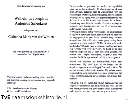 Wilhelus Josephus Antonius Smeekens Catharina Maria van der Westen