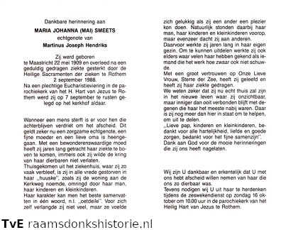 Maria Johanna Smeets Martinus Joseph Hendriks
