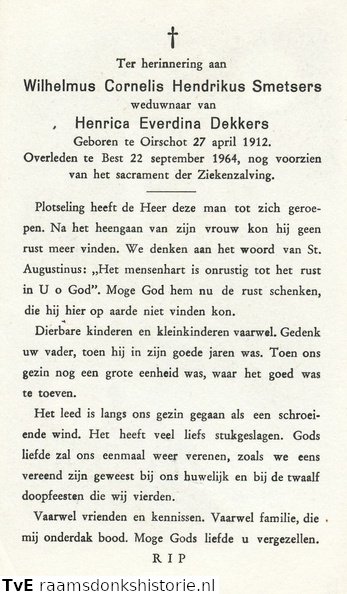 Smetsers Wilhelmus Cornelis Hendrikus  Henrica Everdina Dekkers