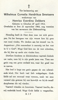 Smetsers Wilhelmus Cornelis Hendrikus  Henrica Everdina Dekkers