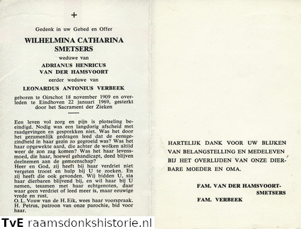 Wilhelmina Catharina Smetsers Adrianus Henricus van der Hamsvoort  Leonardus Antonius Verbeek
