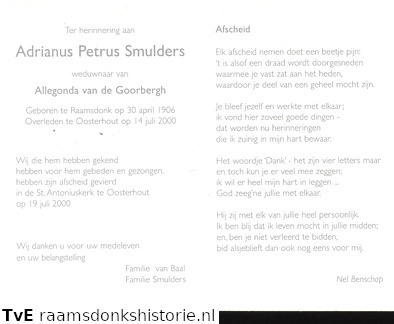 Adrianus Petrus Smulders Allegonda van de Goorbergh