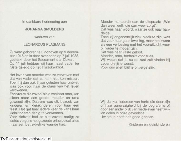 Johanna Smulders Leonardus Plasmans