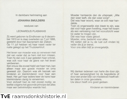 Johanna Smulders Leonardus Plasmans
