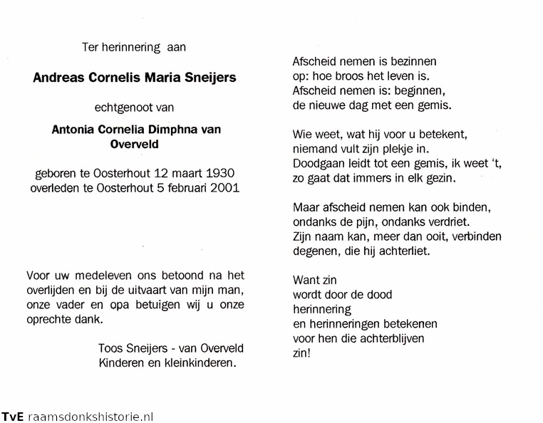Andreas Cornelis Maria Sneijers Antonia Cornelia Dimphna van Overveld