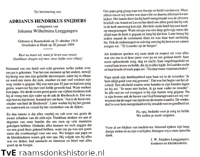 Adrianus Hendrikus Snijders Johanna Wilhelmina Leeggangers