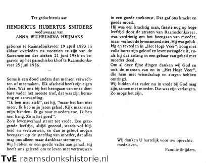 Hendricus Hubertus Snijders Anna Wilhelmina Heijmans