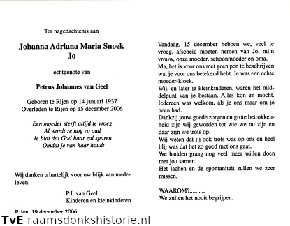 Johanna Adriana Maria Snoek Petrus Johannes van Geel