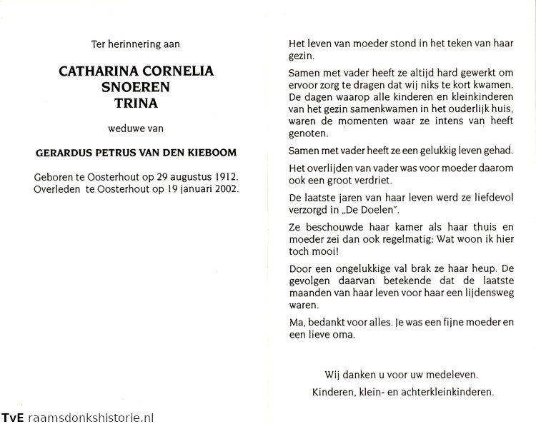 Catharina Cornelia Snoeren Gerardus Petrus van den Kieboom