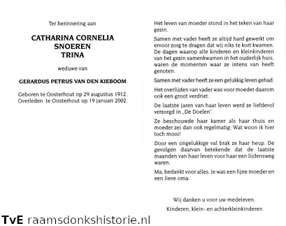 Catharina Cornelia Snoeren Gerardus Petrus van den Kieboom