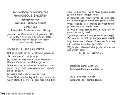 Franciscus Snoeren Adriana Johanna Christ Cornelia Adriana van Tilburg