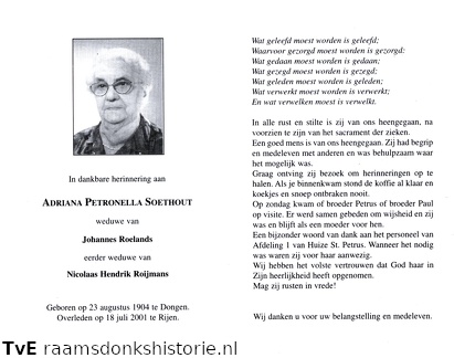 Adriana Petronella Soethout Johannes  Roelands  Nicolaas Hendrik Roijmans