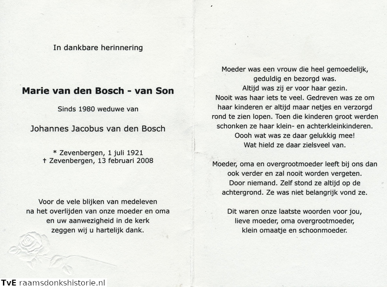 Marie  van Son Johannes Jacobus van den Bosch