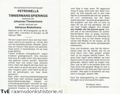 Petronella  Johannes Timmermans Spierings Adrianus Brekelmans