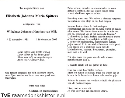 Elisabeth Johanna Maria Spitters Wilhelmus Johannes Henricus van Wijk