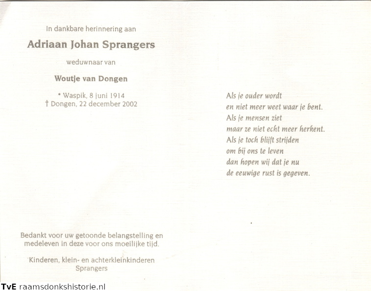 Adriaan Johan Sprangers Woutje van Dongen