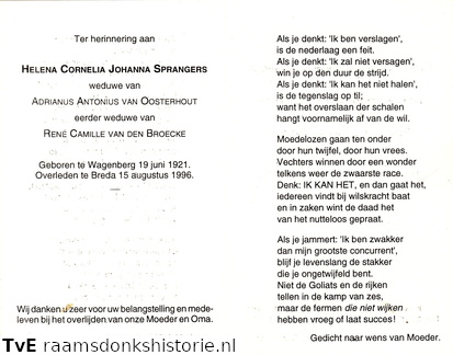 Helena Cornelia Johanna Sprangers Adrianus Antonius van Oosterhout René Camille van den Broecke