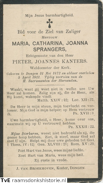 Maria Catharina Joanna Sprangers Pieter Joannes Kanters