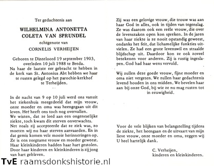 Wilhelmina Antonetta Coleta van Sprundel Cornelis Verheijen