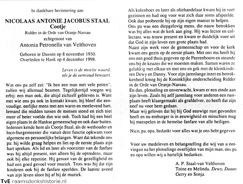 Nicolaas Antonie Jacobus Staal Antonia Petronella van Velthoven