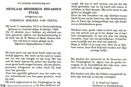 Nicolaas Hendrikus Regardus Staal Cornelia Adriana van Opstal