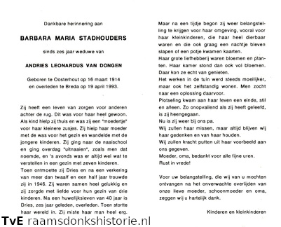 Barbara Maria Stadhouders Andries Leonardus van Dongen