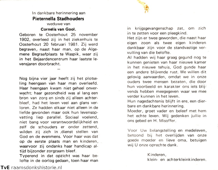 Pieternella Stadhouders Cornelis van Gool