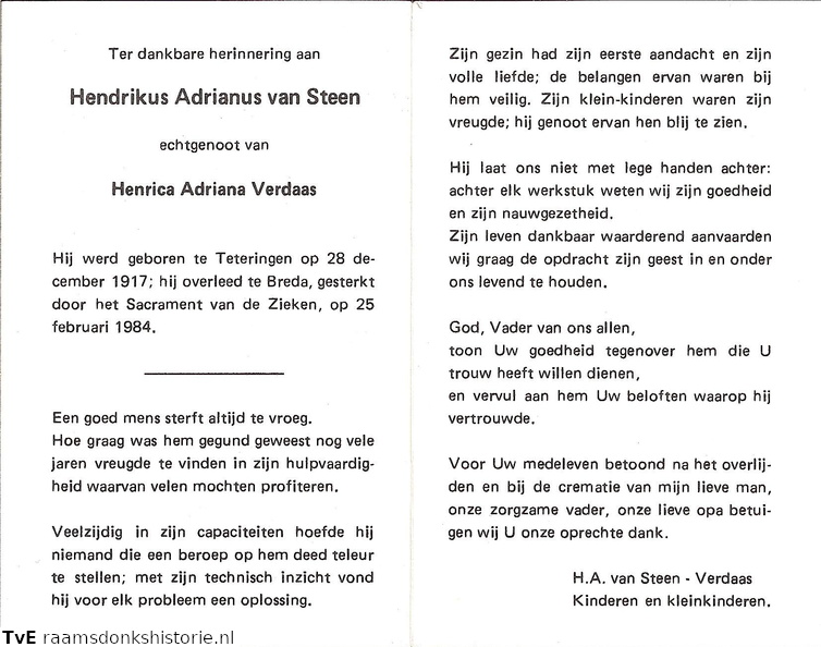 Hendrikus Adrianus van Steen Henrica Adriana Verdaas