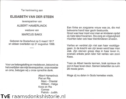 Elisabeth van der Steen Albert Hamerlinck-Marcus Bakx