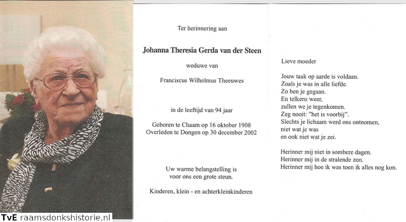Johanna Theresia Gerda van der Steen Franciscus Wilhelmus Theeuwes
