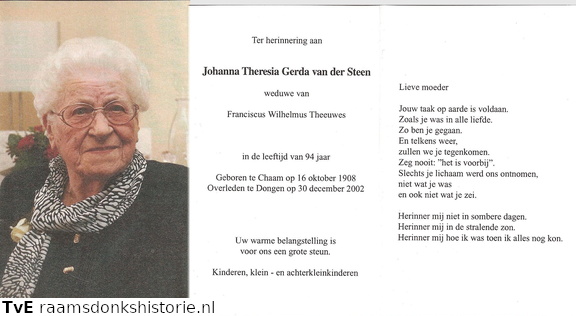 Johanna Theresia Gerda van der Steen Franciscus Wilhelmus Theeuwes