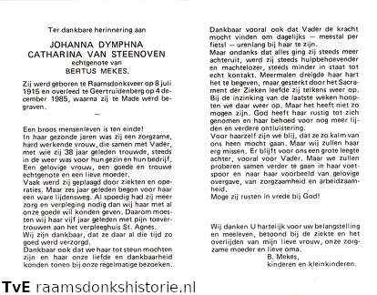 Johanna Dymphna Catharina van Steenoven Bertus Mekes