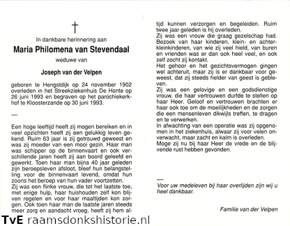 Maria Philommena van Stevendaal Joseph van der Velpen