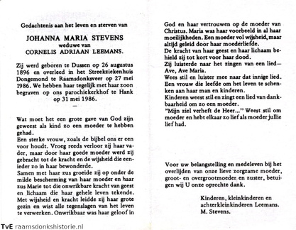 Johanna Maria Stevens Cornelis Adriaan Leemans