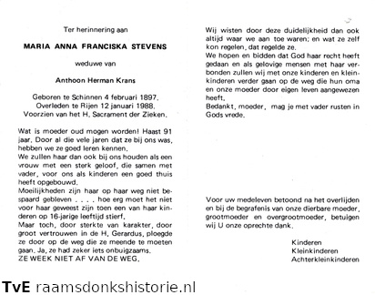 Maria Anna Franciska Stevens Anthoon Herman Krans