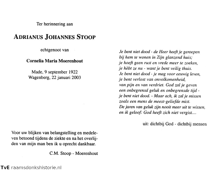 Adrianus Johannes Stoop Cornelia Maria Moerenhout