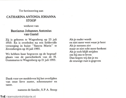 Catharina Antonia Johanna Stoop Bastianus Johannes Antonius van Gastel