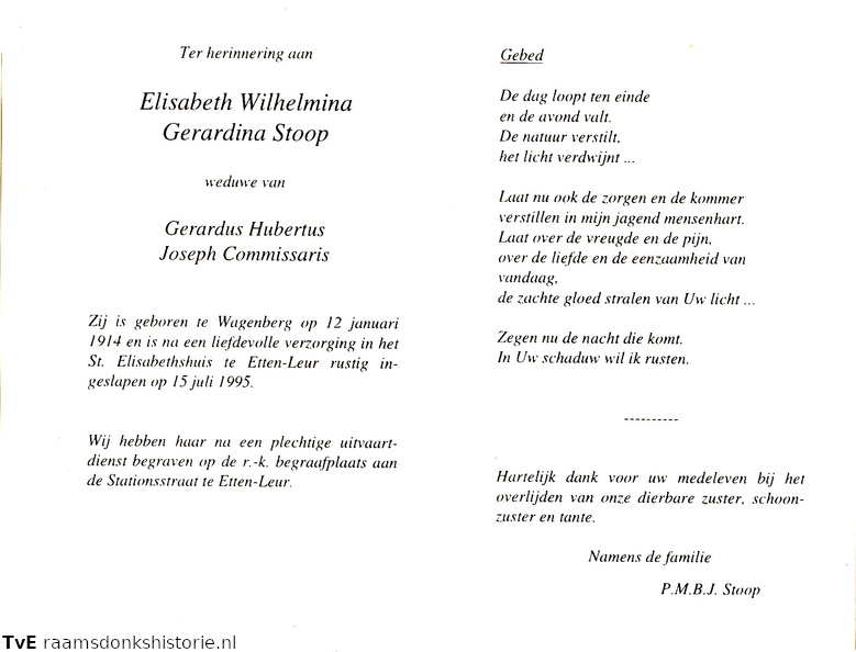 Elisabeth Wilhelmina Gerardina Stoop Gerardus Hubertus Joseph Commissaris