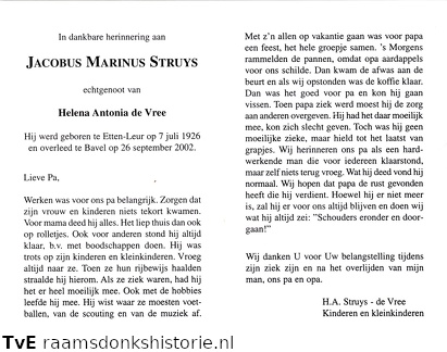 Jacobus Marinus Struys Helena Antonia de Vree