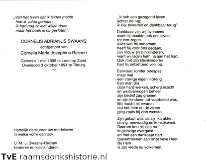 Cornelis Adrianus Swaans Cornelia Maria Josephina Reijnen