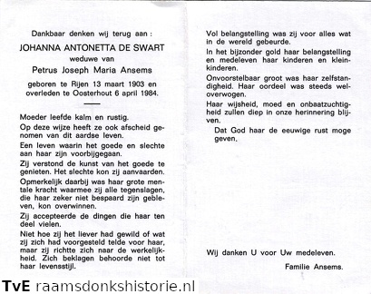 Johanna Antonetta de Swart Petrus Joseph Maria Ansems