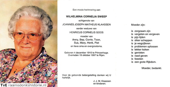 Wilhelmina Cornelia Sweep Joannes Joseph Matheus Klaassen  Henricus Cornelis Goos