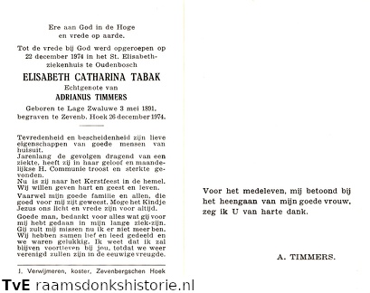 Elisabeth Catharina Tabak Adrianus Timmers