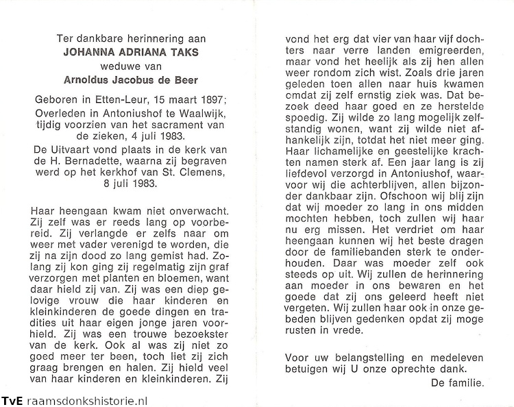 Johanna Adriana Taks Arnoldus Jacobus de Beer