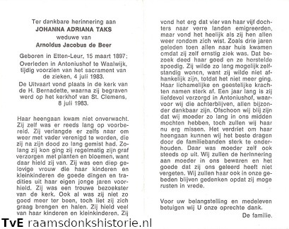 Johanna Adriana Taks Arnoldus Jacobus de Beer