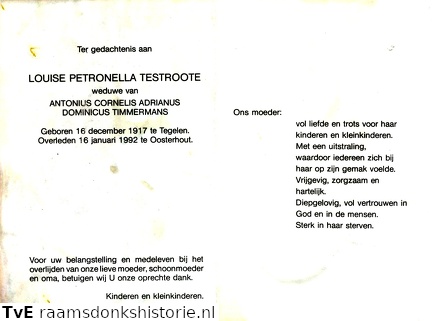 Louise Petronella Testroote Antonius Cornelis Adrianus Dominicus Timmermans